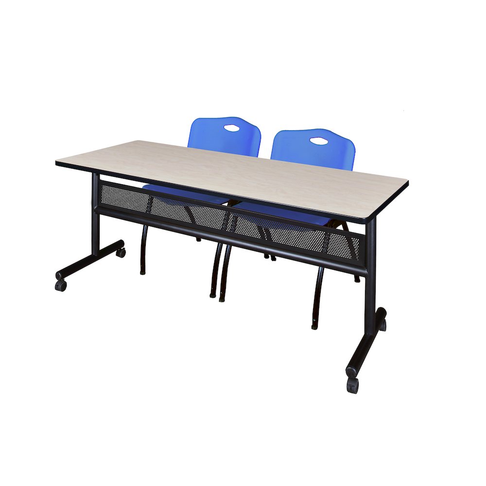 72 x 24 in. Flip-Top Privacy Nesting Table- Maple, 2 M Stack Chairs- Blue. Picture 1