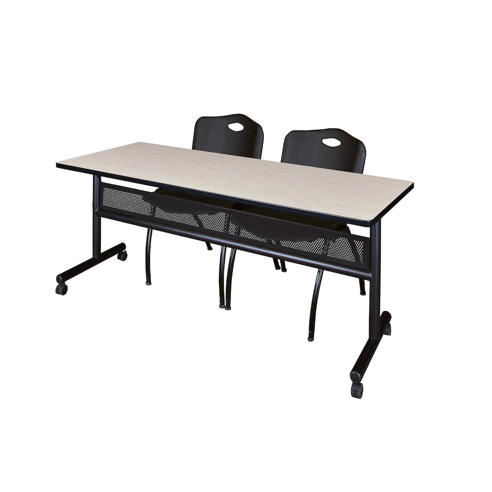 72 x 24 in. Flip-Top Privacy Nesting Table- Maple, 2 M Stack Chairs- Black. Picture 1