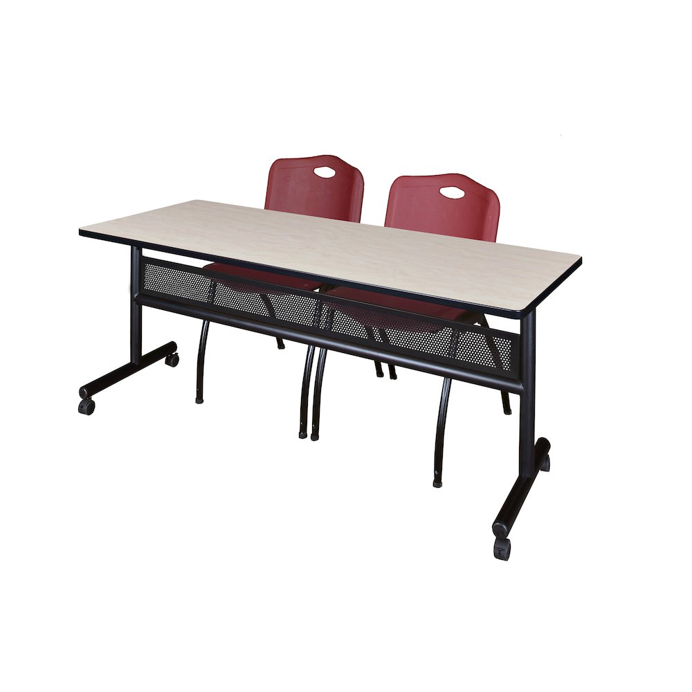 72 x 24 in. Flip-Top Privacy Nesting Table- Maple, 2 M Stack Chairs- Burgundy. Picture 1