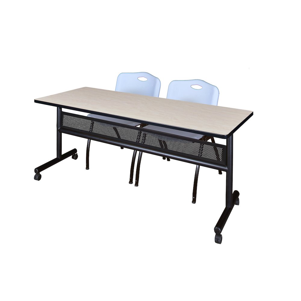 72 x 24 in. Flip-Top Privacy Nesting Table- Maple, 2 M Stack Chairs- Grey. Picture 1