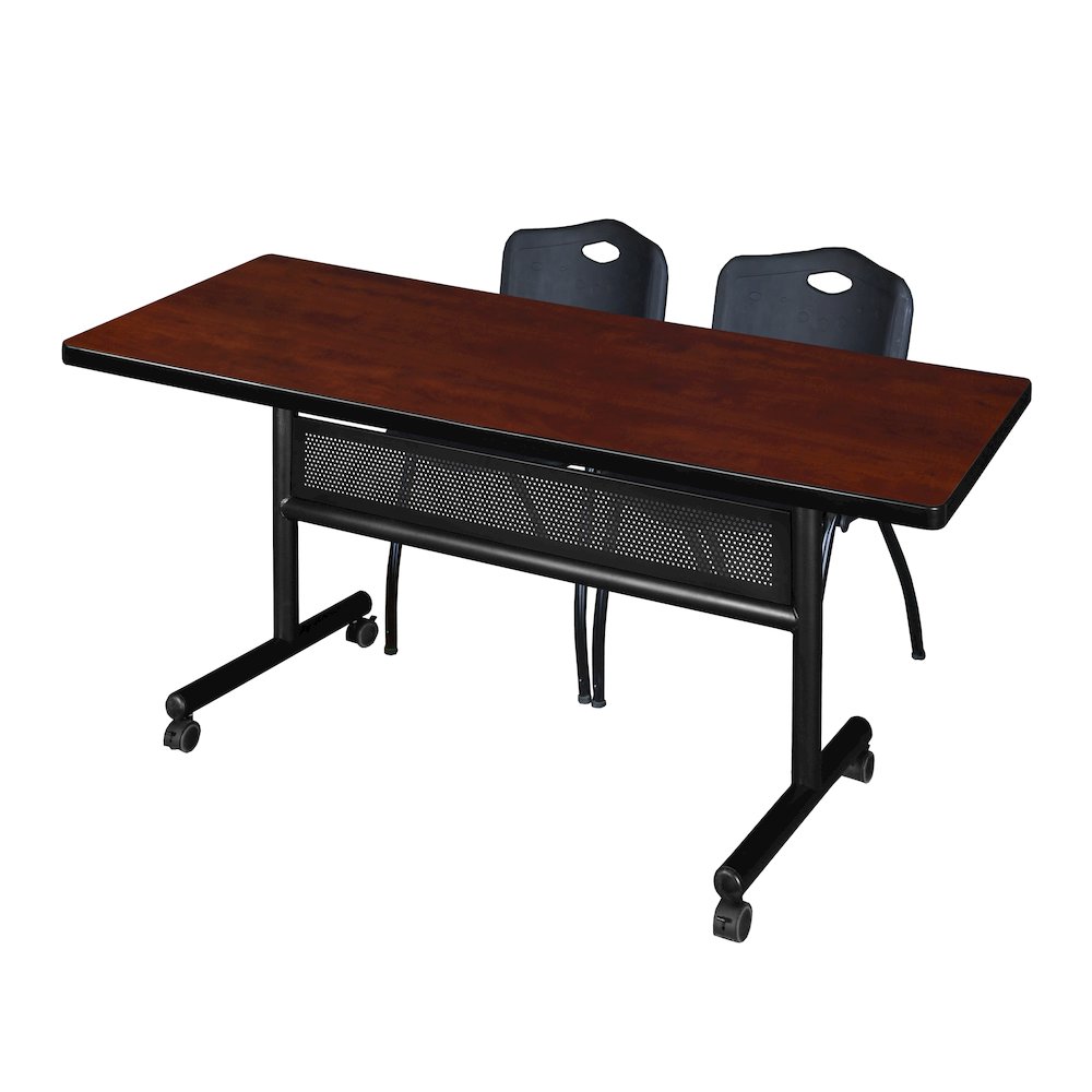 72 x 30 in. Flip-Top Privacy Nesting Table- Cherry, 2 M Stack Chairs- Black. Picture 1