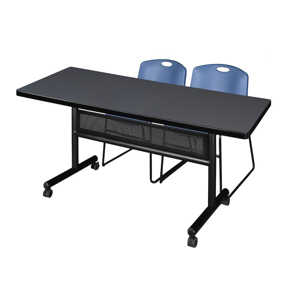 72 x 30 in. Flip-Top Privacy Nesting Table- Grey, 2 Zeng Stack Chairs- Blue. Picture 1