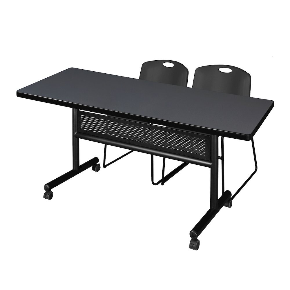72 x 30 in. Flip-Top Privacy Nesting Table- Grey, 2 Zeng Stack Chairs- Black. Picture 1