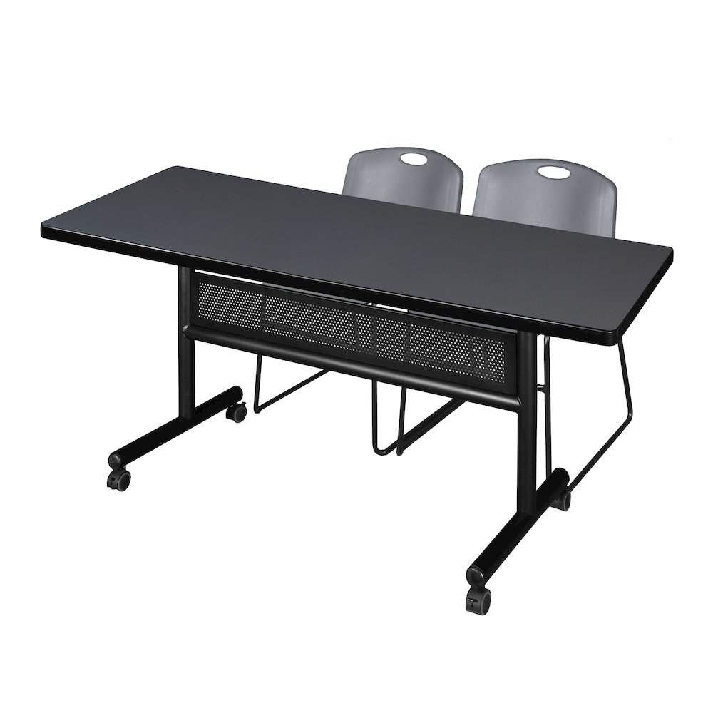 72 x 30 in. Flip-Top Privacy Nesting Table- Grey, 2 Zeng Stack Chairs- Grey. Picture 1