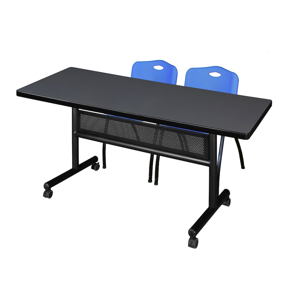 72 x 30 in. Flip-Top Privacy Nesting Table- Grey, 2 M Stack Chairs- Blue. Picture 1