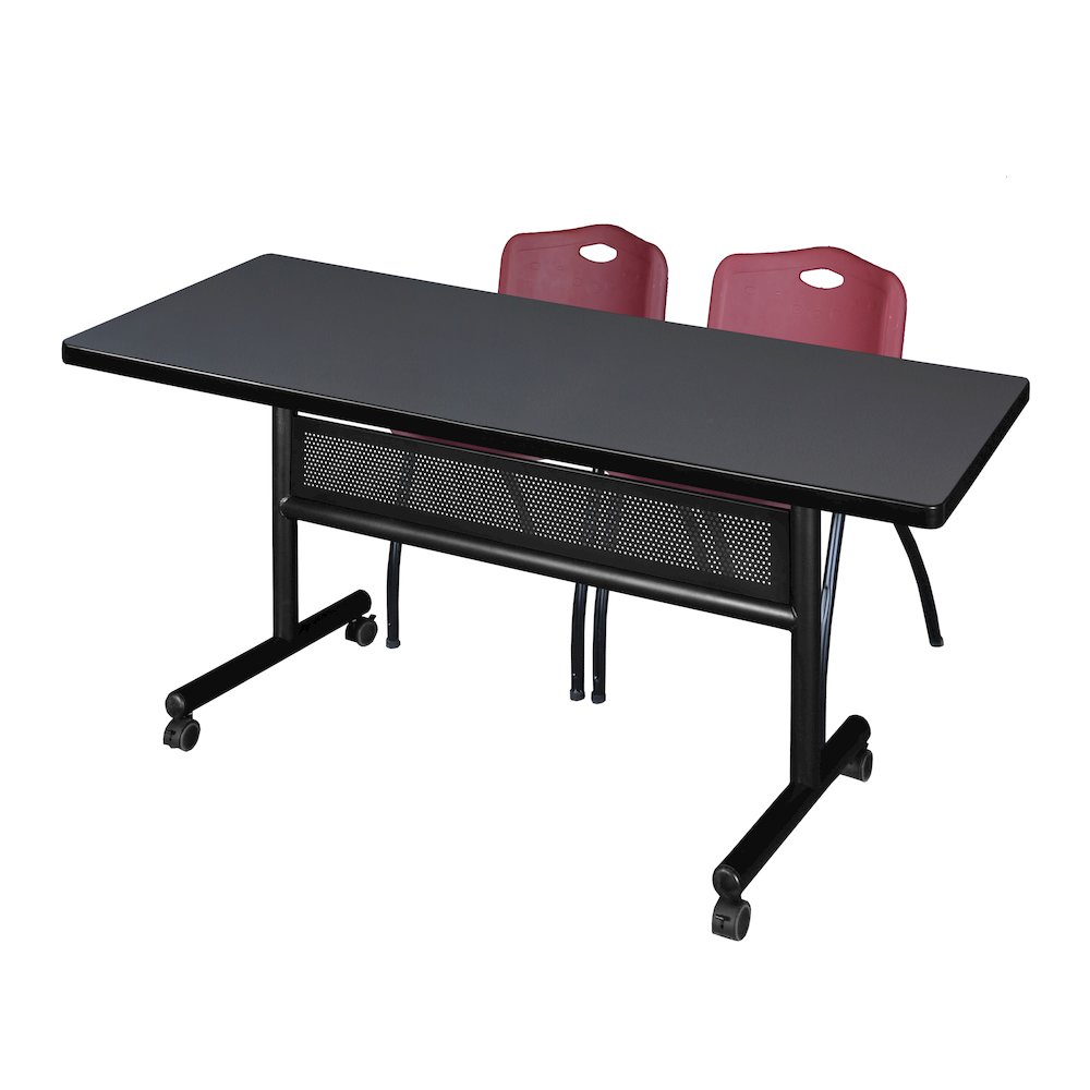 72 x 30 in. Flip-Top Privacy Nesting Table- Grey, 2 M Stack Chairs- Burgundy. Picture 1
