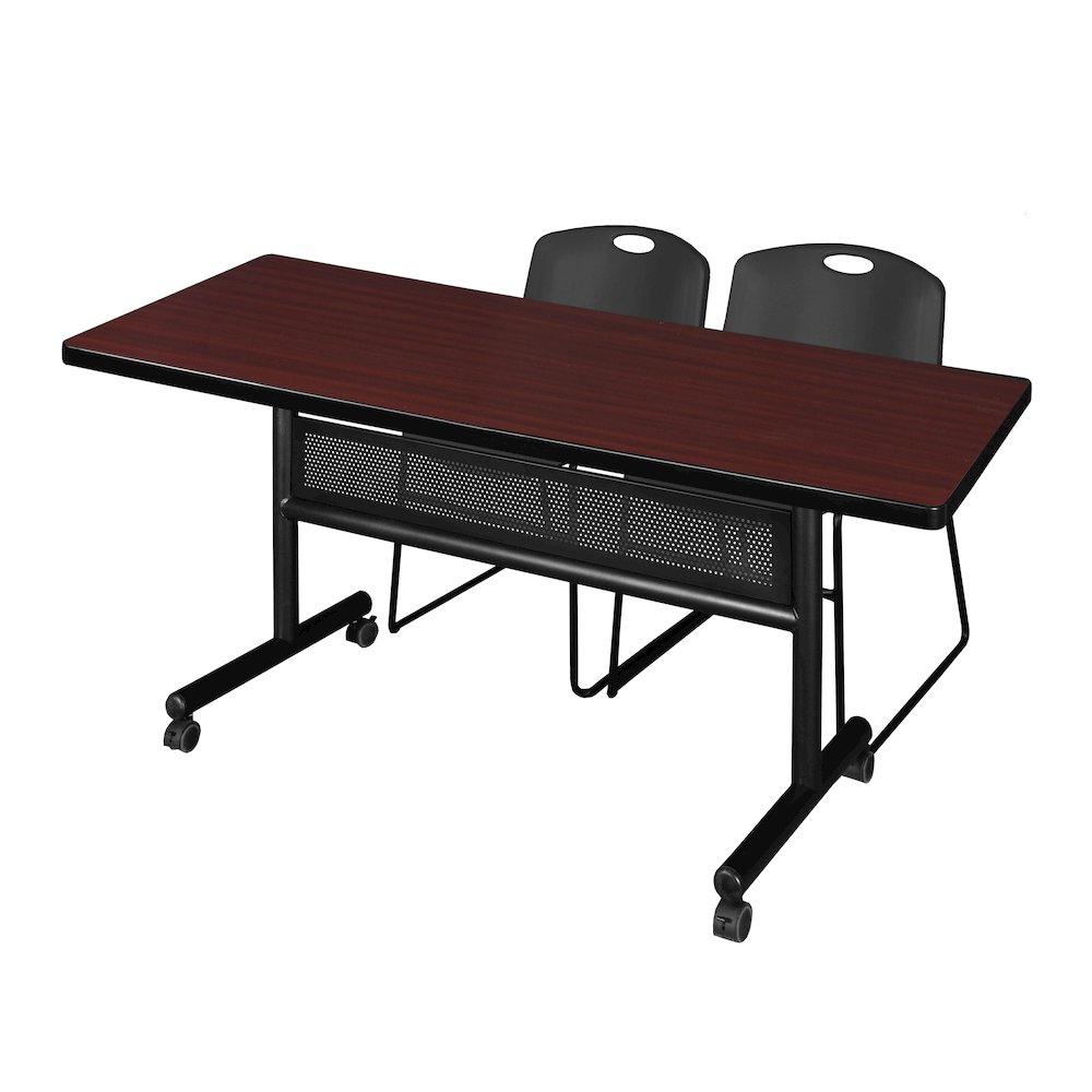 72 x 30 in. Flip-Top Privacy Nesting Table- Mahogany, 2 Zeng Stack Chairs- Black. Picture 1