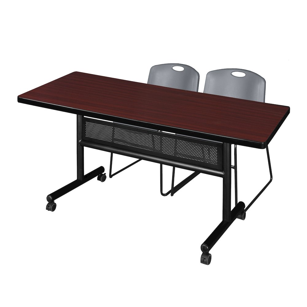 72 x 30 in. Flip-Top Privacy Nesting Table- Mahogany, 2 Zeng Stack Chairs- Grey. Picture 1