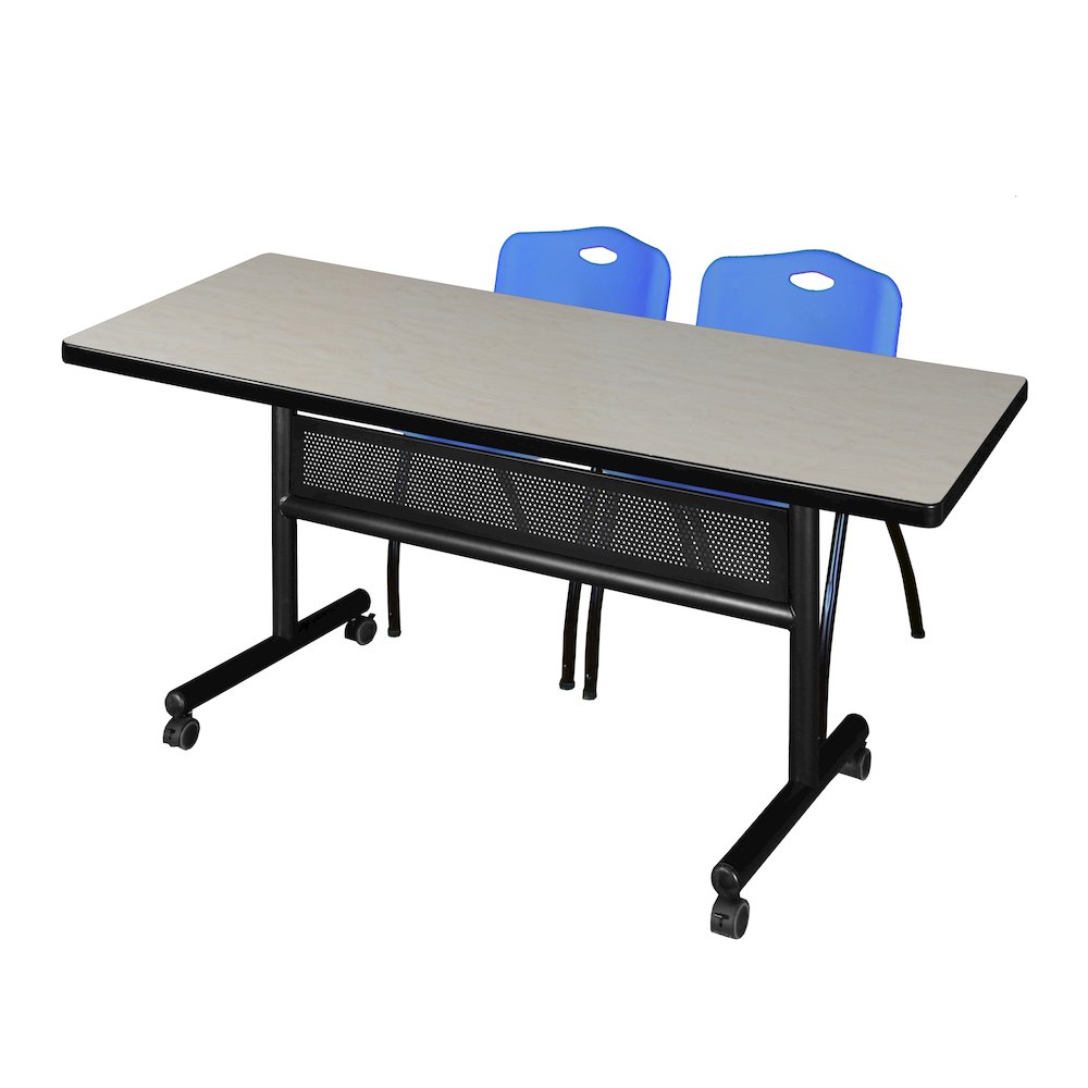72 x 30 in. Flip-Top Privacy Nesting Table- Maple, 2 M Stack Chairs- Blue. Picture 1