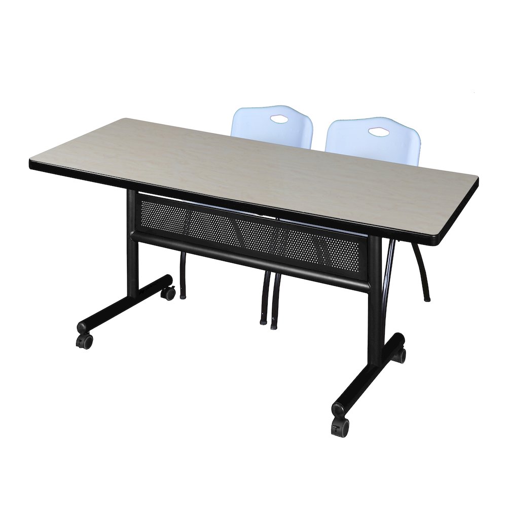 72 x 30 in. Flip-Top Privacy Nesting Table- Maple, 2 M Stack Chairs- Grey. Picture 1