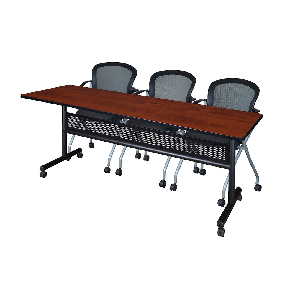 84 x 24 in. Flip-Top Privacy Nesting Table- Cherry, 3 Cadence Nesting Chairs. Picture 1
