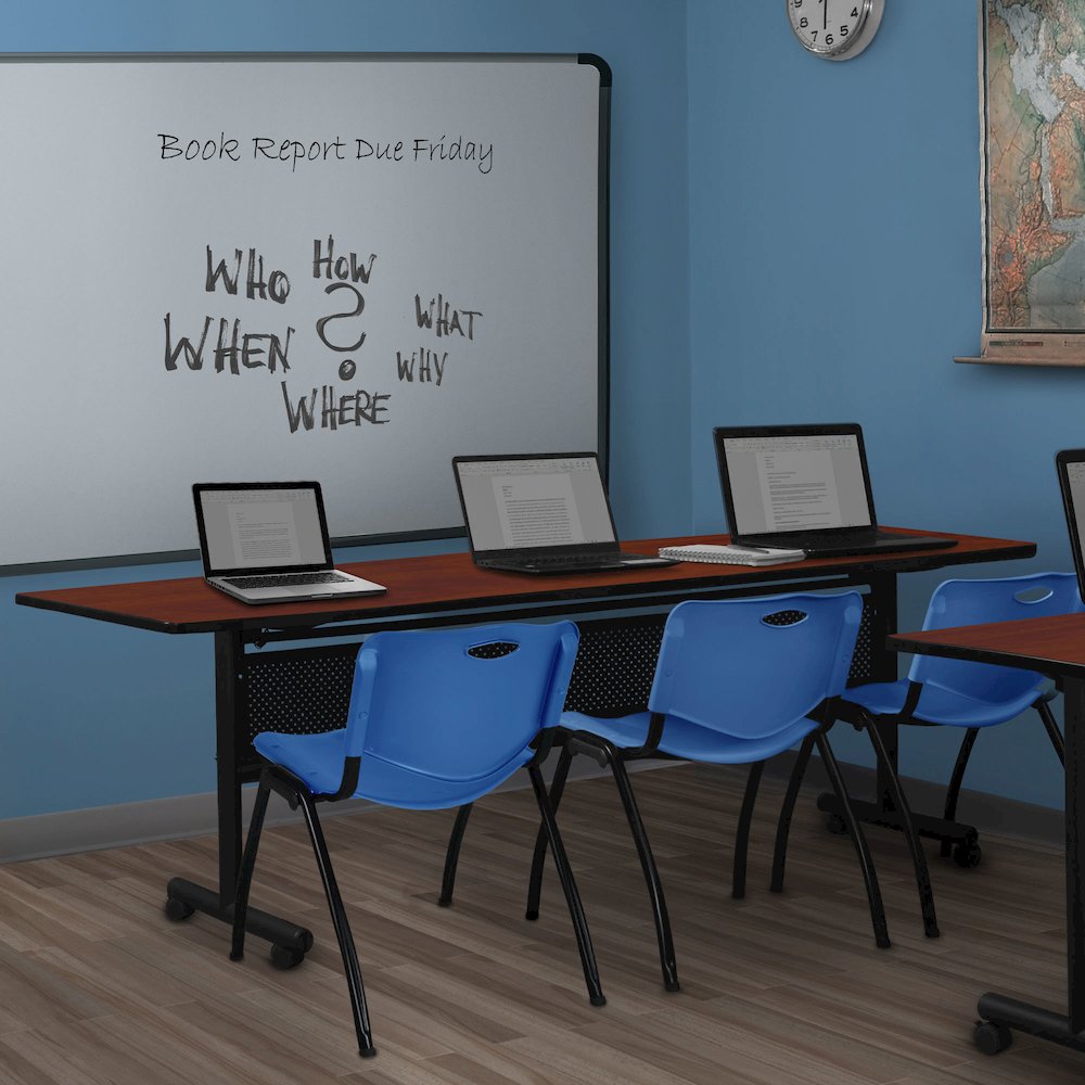 84 x 24 in. Flip-Top Privacy Nesting Table- Cherry, 3 M Stack Chairs- Blue. Picture 11