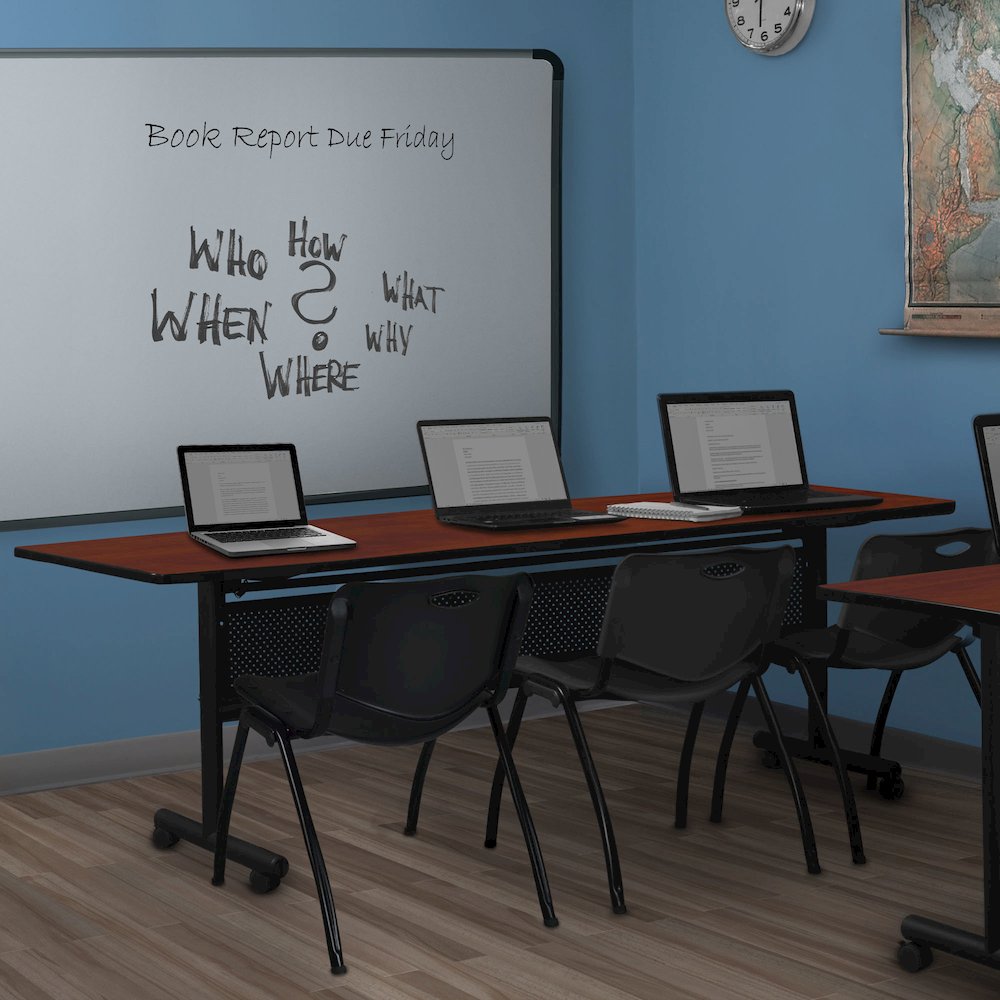 84 x 24 in. Flip-Top Privacy Nesting Table- Cherry, 3 M Stack Chairs- Black. Picture 11