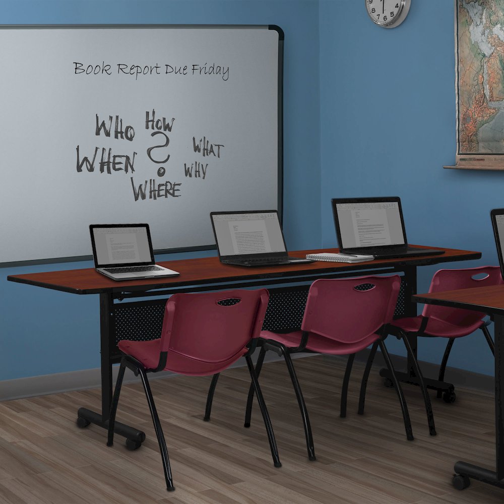 84 x 24 in. Flip-Top Privacy Nesting Table- Cherry, 3 M Stack Chairs- Burgundy. Picture 11