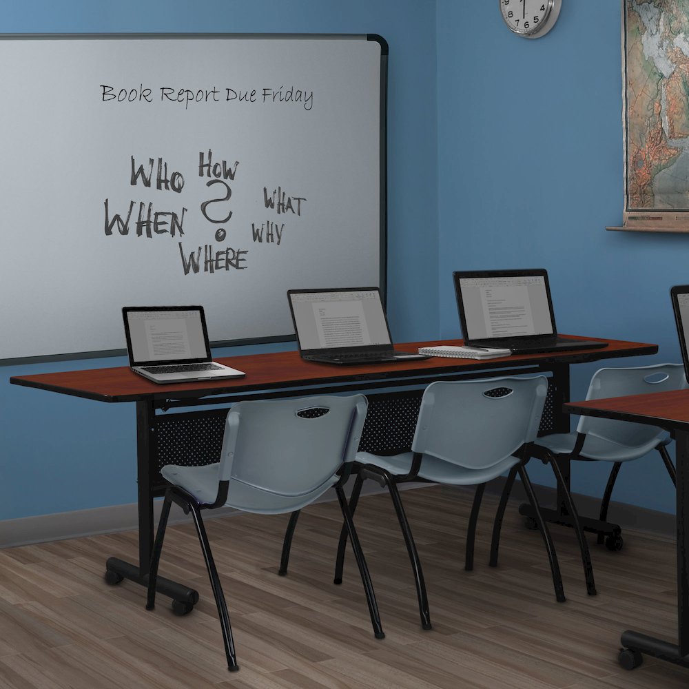 84 x 24 in. Flip-Top Privacy Nesting Table- Cherry, 3 M Stack Chairs- Grey. Picture 11