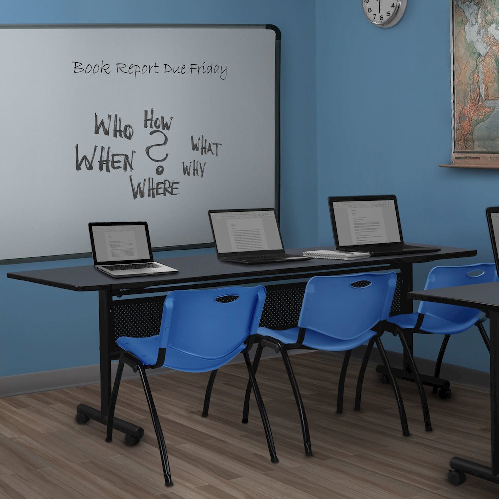 84 x 24 in. Flip-Top Privacy Nesting Table- Grey, 3 M Stack Chairs- Blue. Picture 11