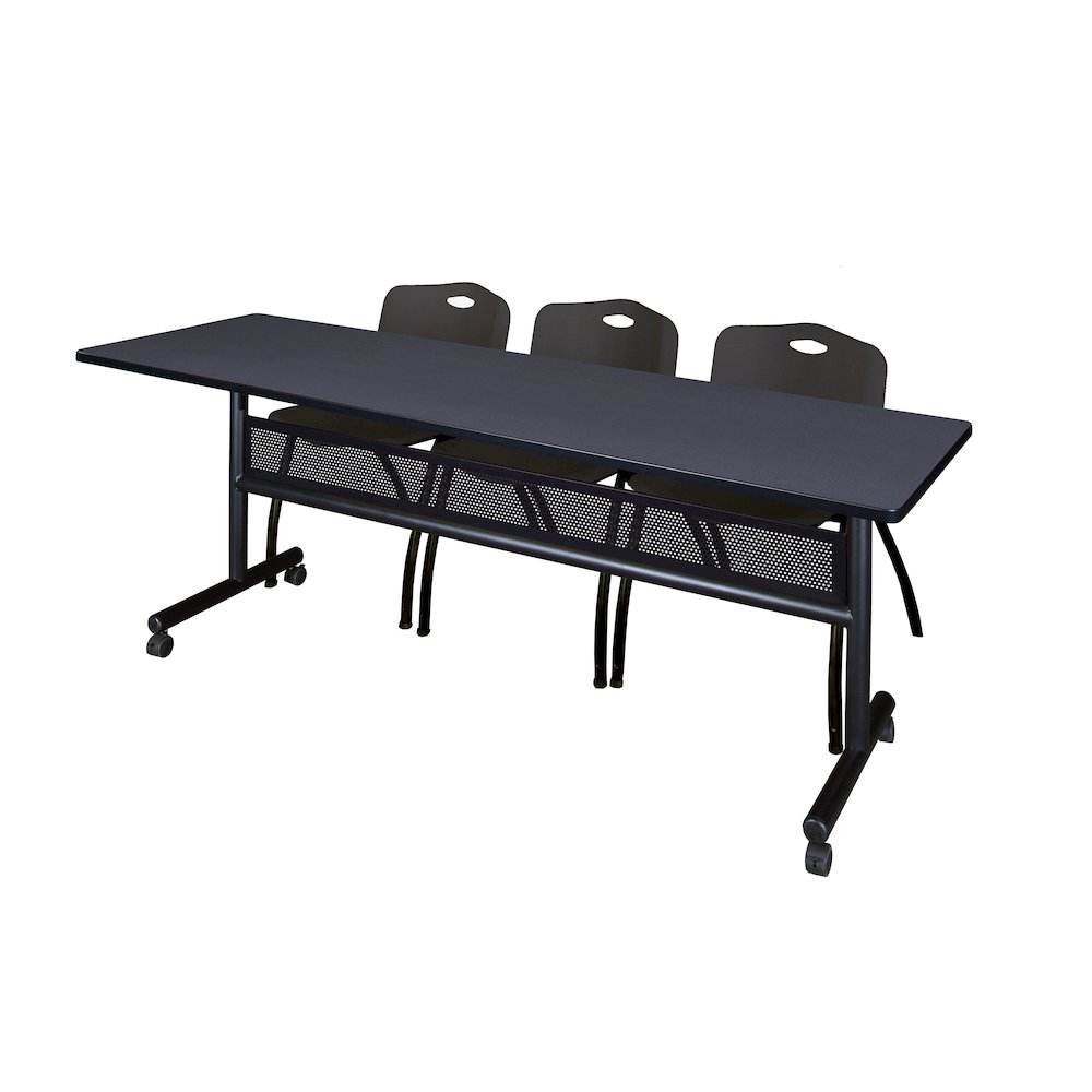 84 x 24 in. Flip-Top Privacy Nesting Table- Grey, 3 M Stack Chairs- Black. Picture 1