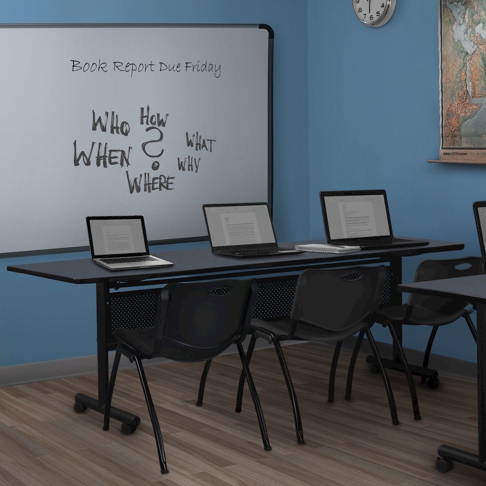 84 x 24 in. Flip-Top Privacy Nesting Table- Grey, 3 M Stack Chairs- Black. Picture 11