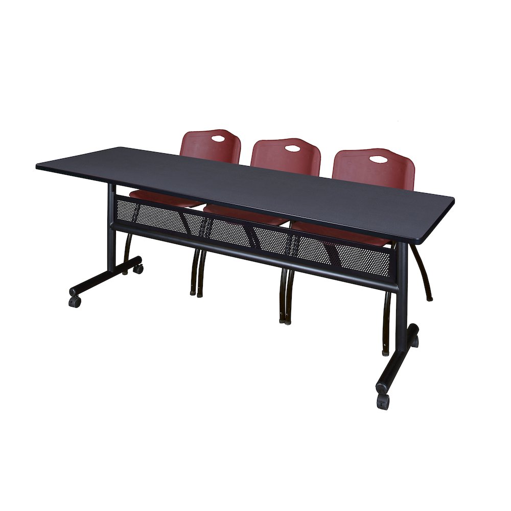 84 x 24 in. Flip-Top Privacy Nesting Table- Grey, 3 M Stack Chairs- Burgundy. Picture 1