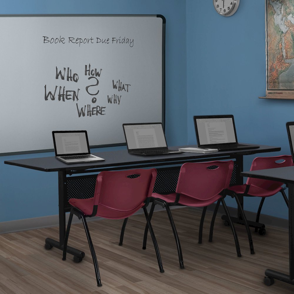 84 x 24 in. Flip-Top Privacy Nesting Table- Grey, 3 M Stack Chairs- Burgundy. Picture 11
