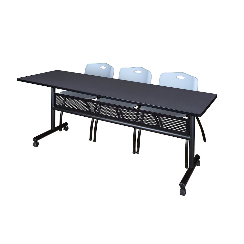84 x 24 in. Flip-Top Privacy Nesting Table- Grey, 2 M Stack Chairs- Grey. Picture 1