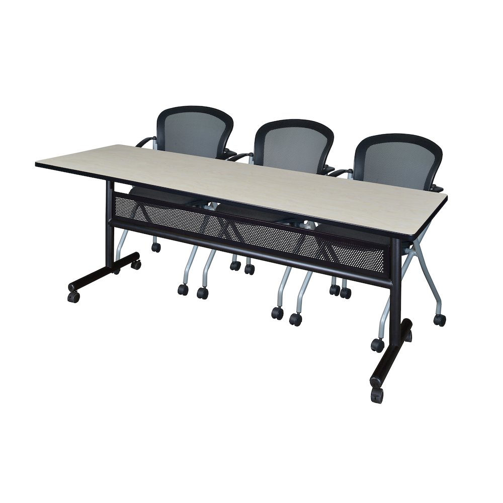 84 x 24 in. Flip-Top Privacy Nesting Table- Maple, 3 Cadence Nesting Chairs. Picture 1