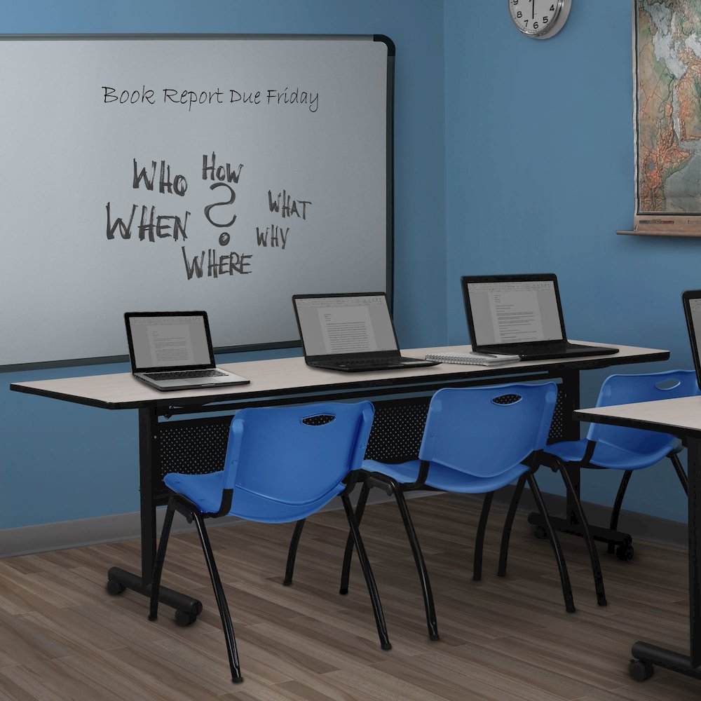 84 x 24 in. Flip-Top Privacy Nesting Table- Maple, 3 M Stack Chairs- Blue. Picture 11
