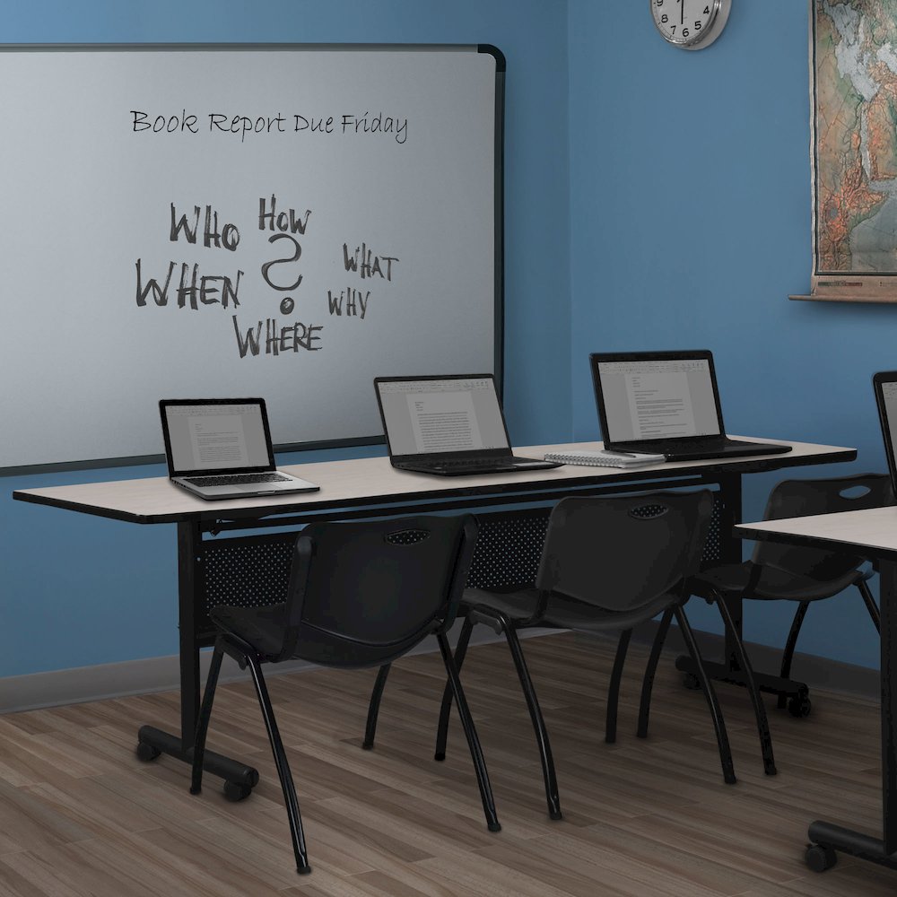84 x 24 in. Flip-Top Privacy Nesting Table- Maple, 3 M Stack Chairs- Black. Picture 11