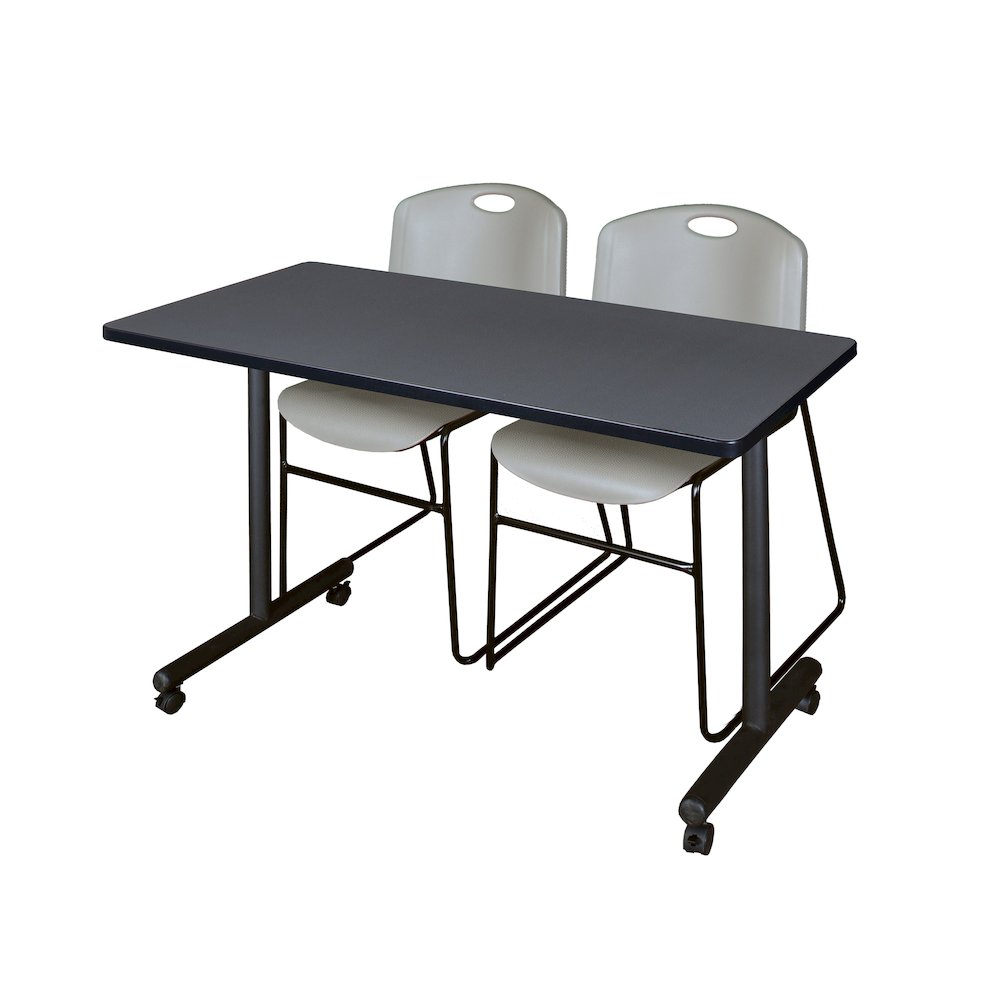 48 x 24 in. Mobile T-Base Training Table- Grey, 2 Zeng Stack Chairs- Grey. Picture 1
