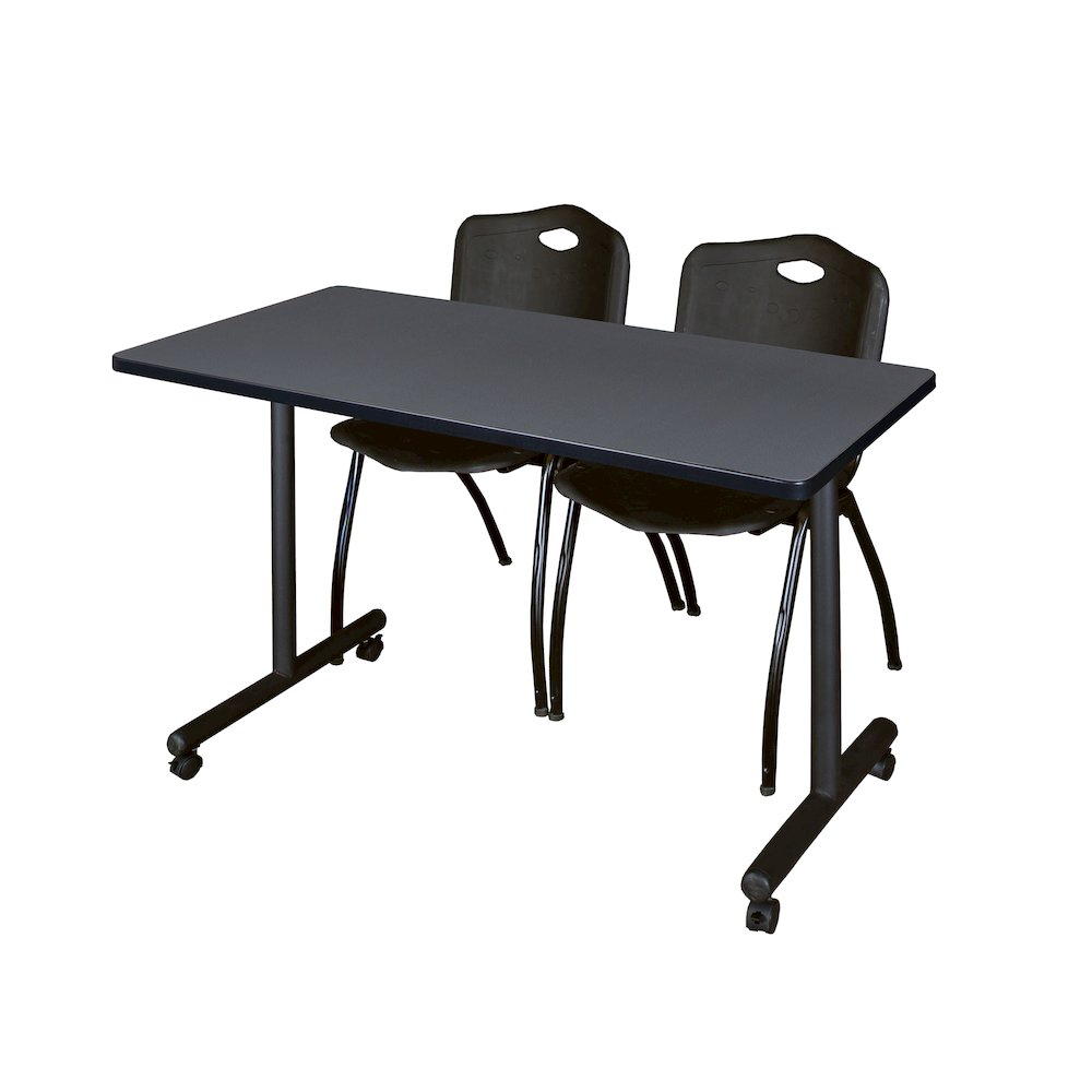 48 x 24 in. Mobile T-Base Training Table- Grey, 2 M Stack Chairs- Black. Picture 1