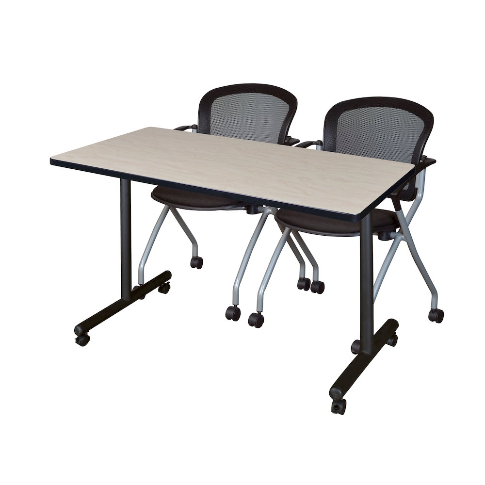 48 x 24 in. Mobile T-Base Training Table- Maple, 2 Cadence Nesting Chairs. Picture 1