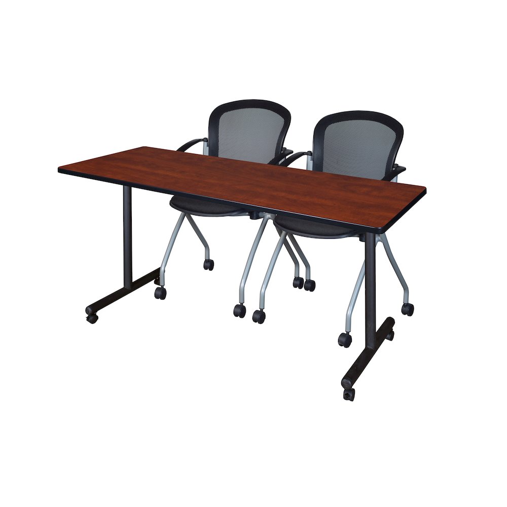 60 x 24 in. Mobile T-Base Training Table- Cherry, 2 Cadence Nesting Chairs. Picture 1