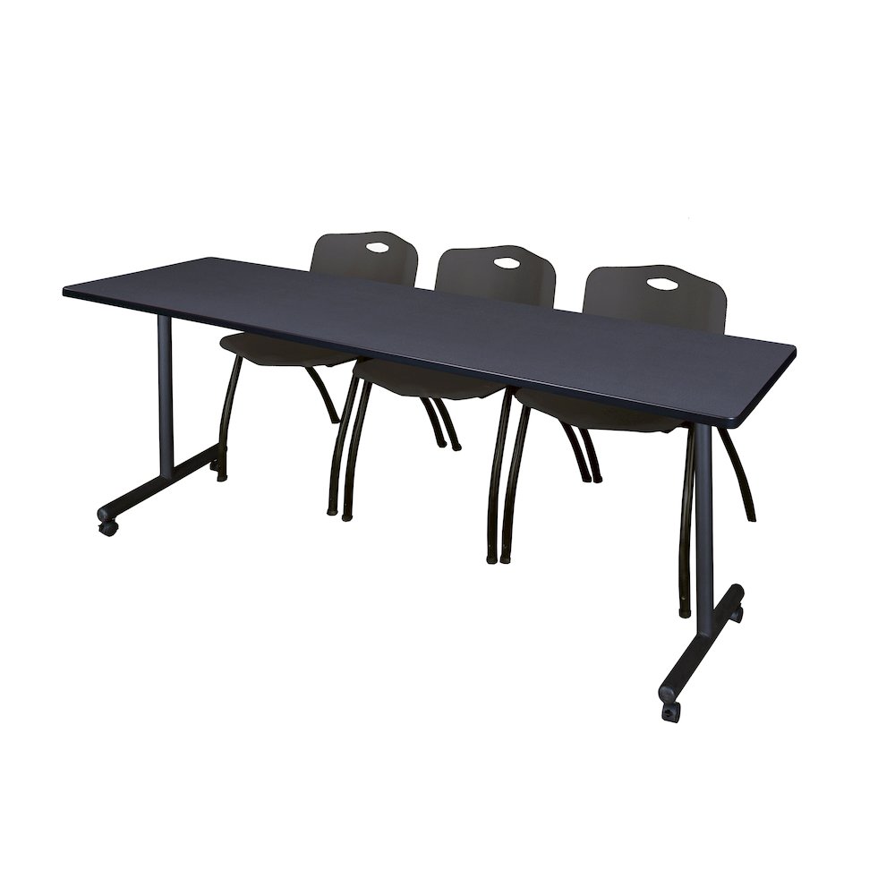 84 x 24 in. Mobile T-Base Training Table- Grey, 2 M Stack Chairs- Black. Picture 1