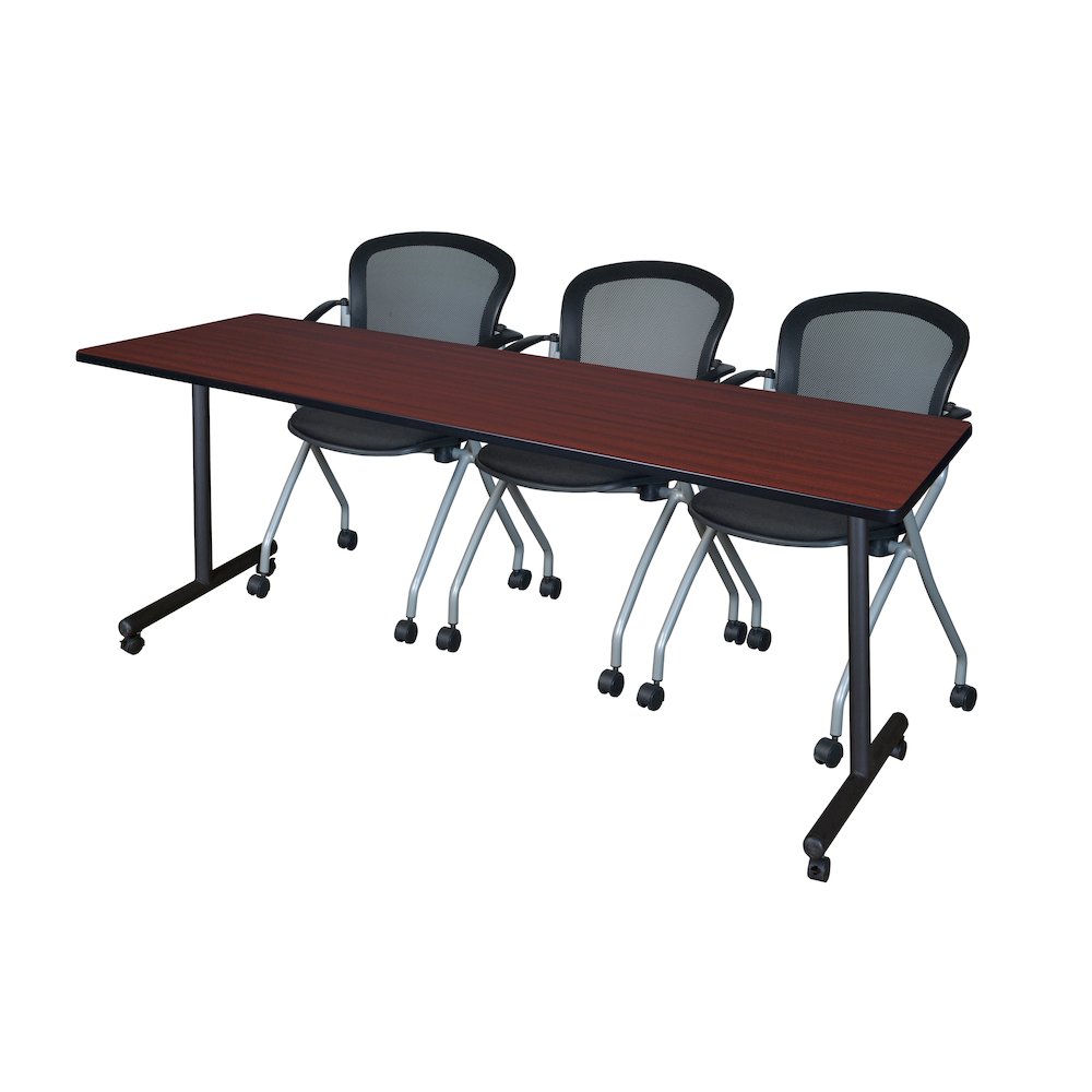 84 x 24 in. Mobile T-Base Training Table- Mahogany, 2 Cadence Nesting Chairs. Picture 1