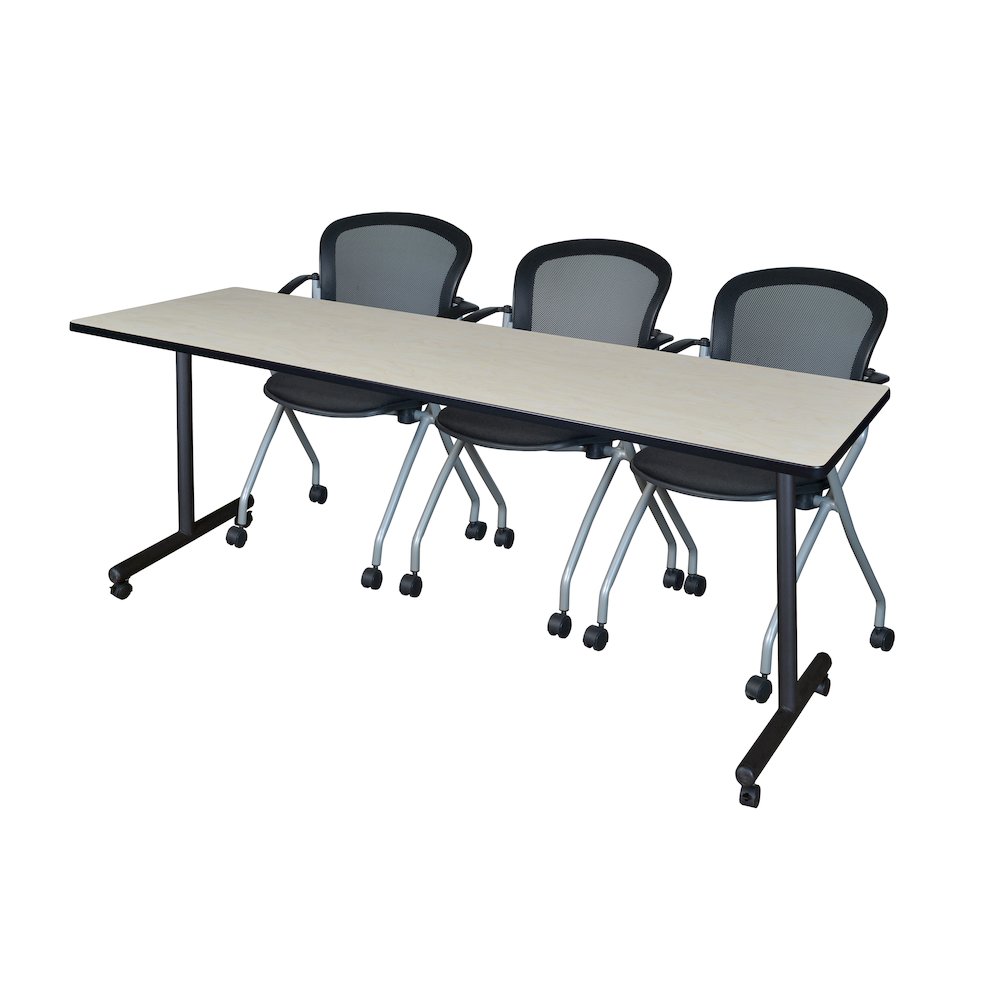 84 x 24 in. Mobile T-Base Training Table- Maple, 2 Cadence Nesting Chairs. Picture 1