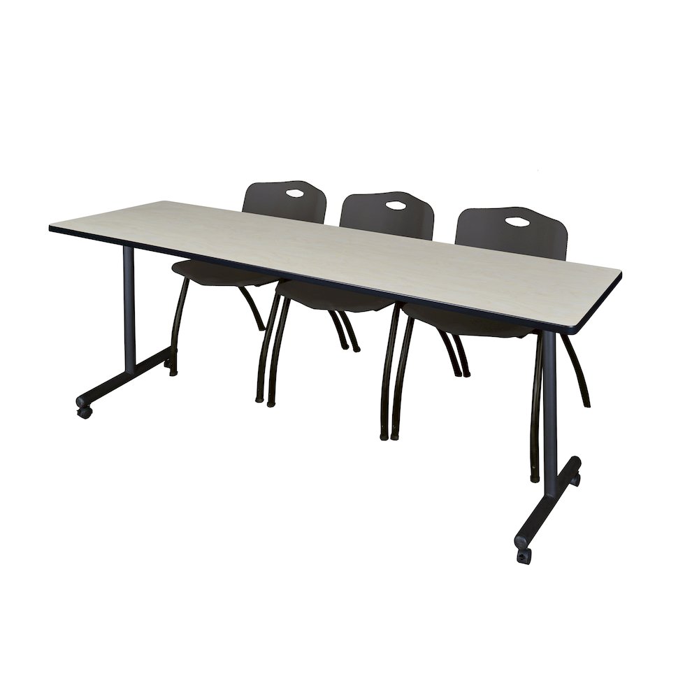 84 x 24 in. Mobile T-Base Training Table- Maple, 2 M Stack Chairs- Black. Picture 1