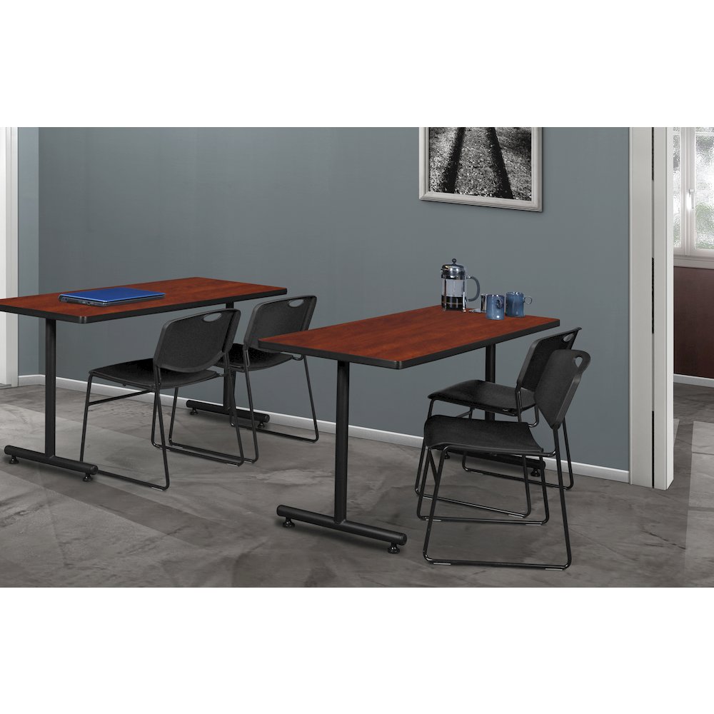48 x 24 in. T-Base Training Seminar Table- Cherry, 2 Zeng Stack Chairs- Black. Picture 8