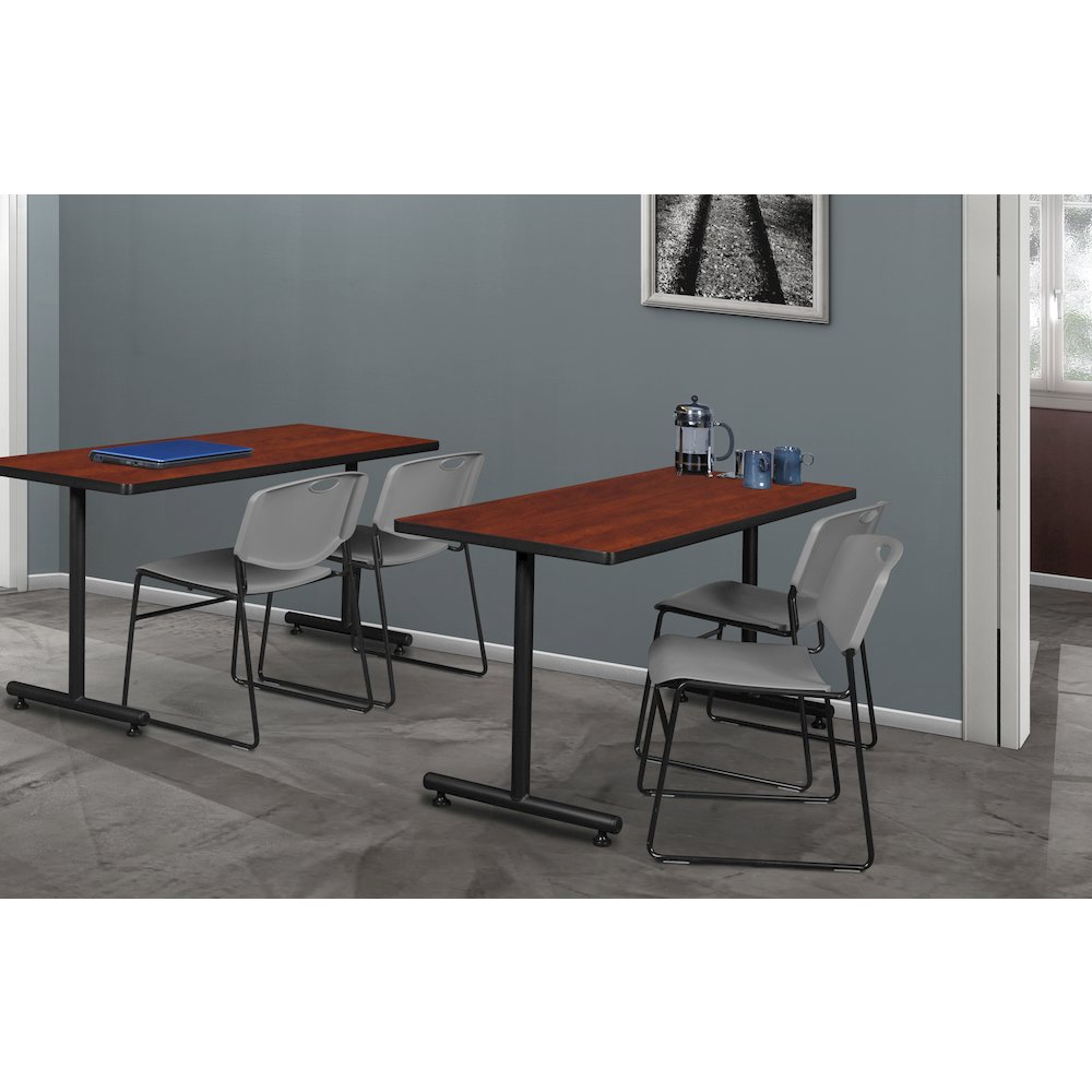 48 x 24 in. T-Base Training Seminar Table- Cherry, 2 Zeng Stack Chairs- Grey. Picture 8
