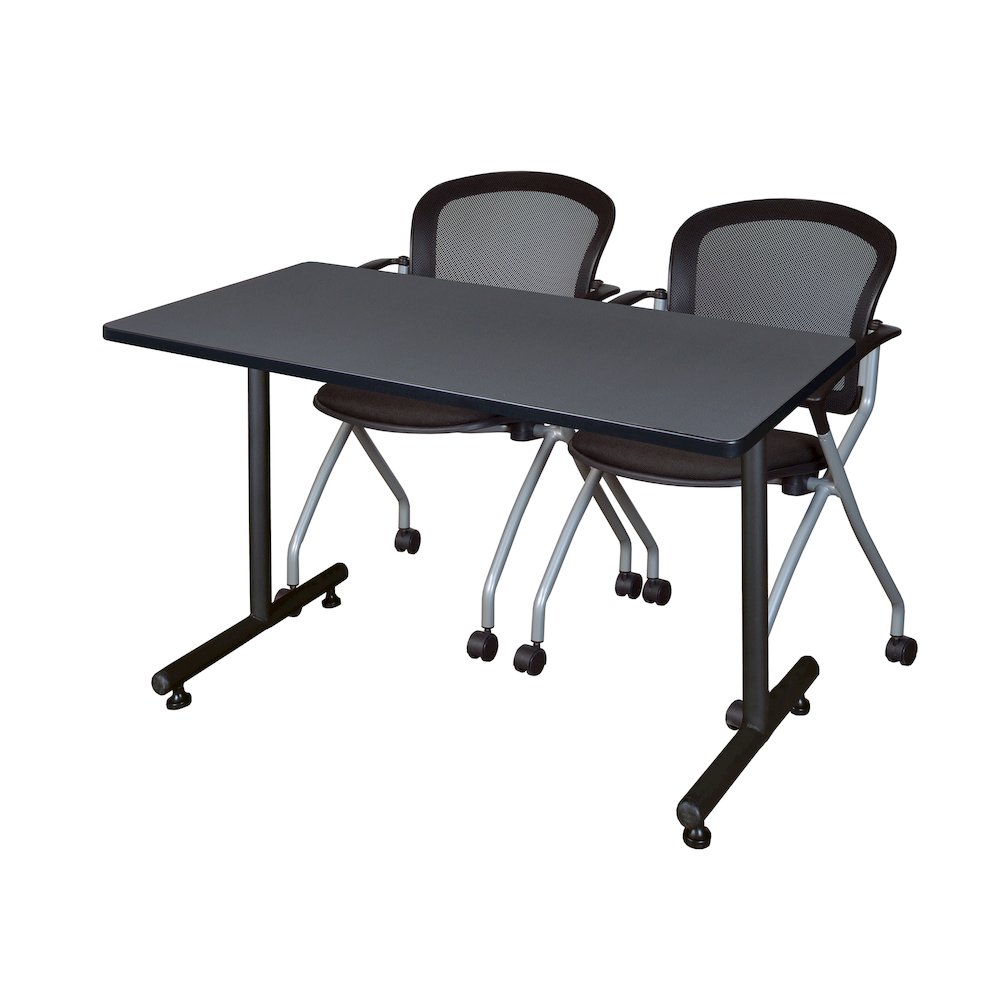 48 x 24 in. T-Base Training Seminar Table- Grey, 2 Cadence Nesting Chairs. Picture 1