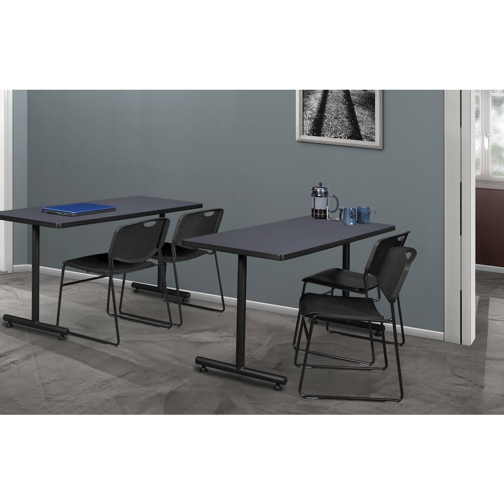 48 x 24 in. T-Base Training Seminar Table- Grey, 2 Zeng Stack Chairs- Black. Picture 8