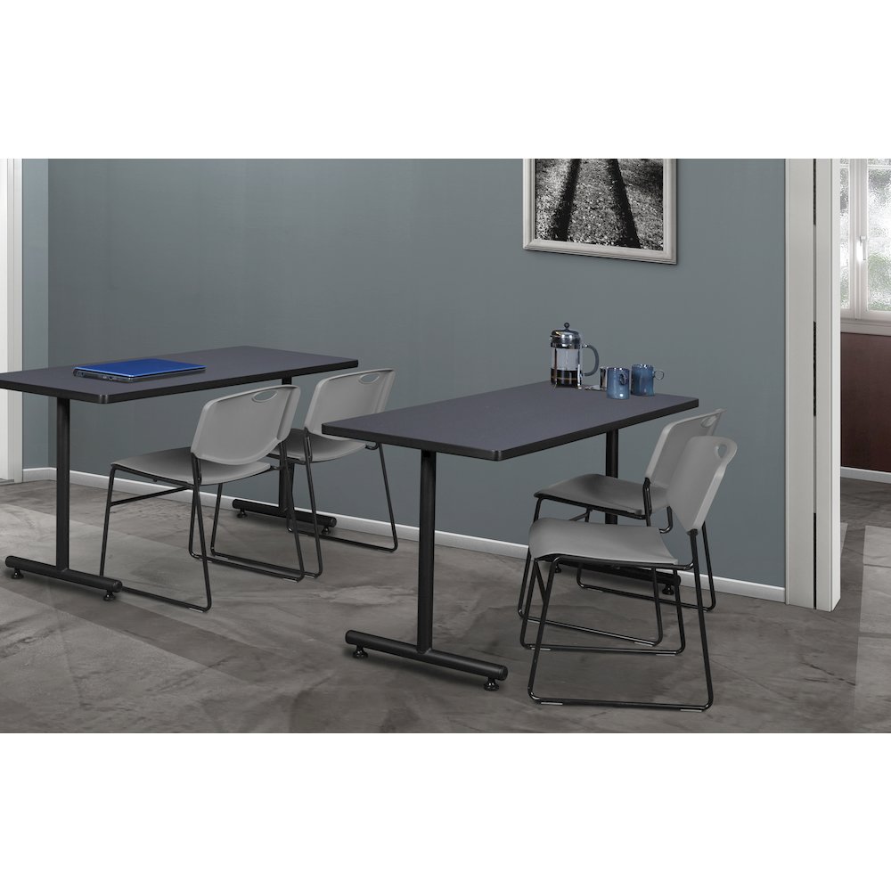 48 x 24 in. T-Base Training Seminar Table- Grey, 2 Zeng Stack Chairs- Grey. Picture 8