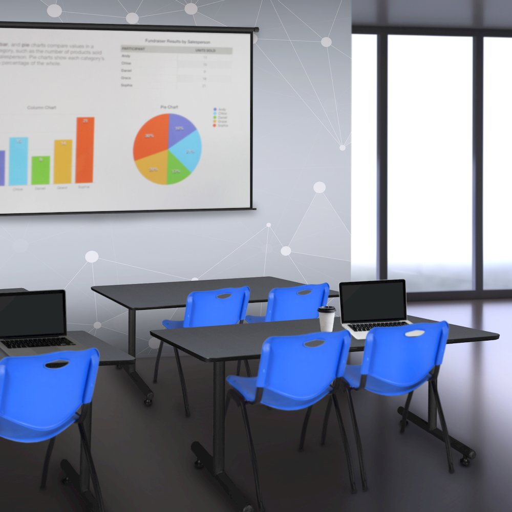 48 x 24 in. T-Base Training Seminar Table- Grey, 2 M Stack Chairs- Blue. Picture 8