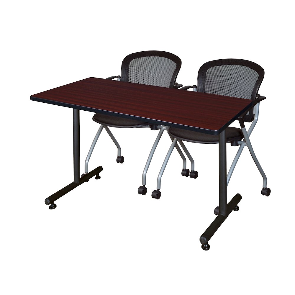 48 x 24 in. T-Base Training Seminar Table- Mahogany, 2 Cadence Nesting Chairs. Picture 1