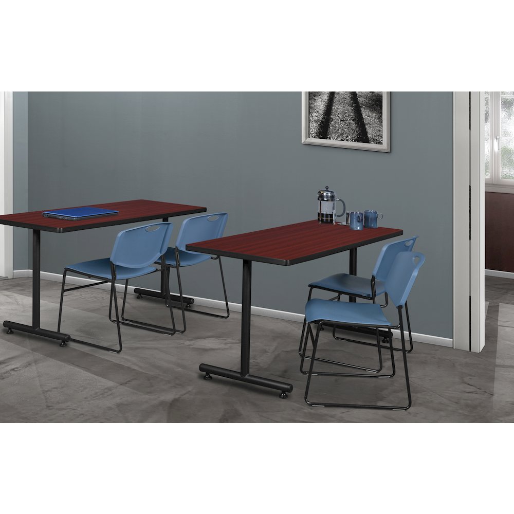 48 x 24 in. T-Base Training Seminar Table- Mahogany, 2 Zeng Stack Chairs- Blue. Picture 8