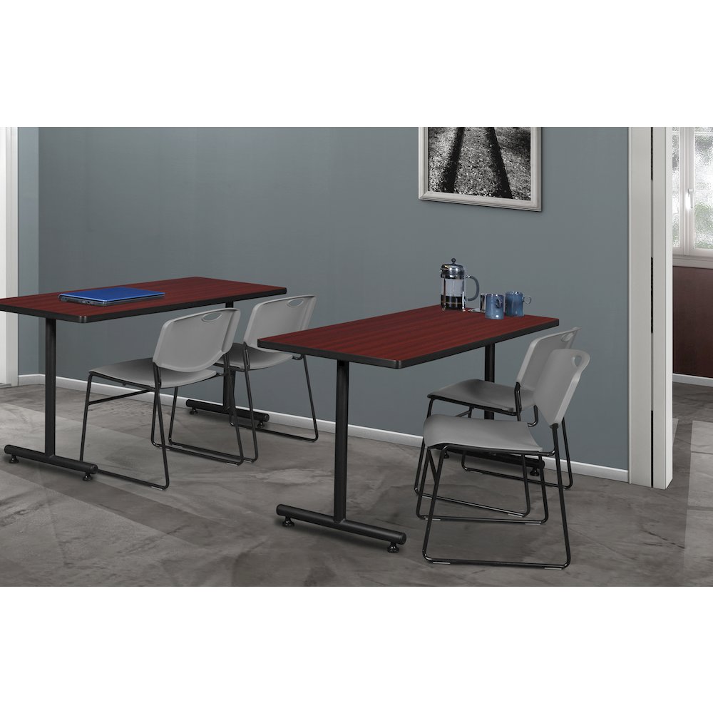 48 x 24 in. T-Base Training Seminar Table- Mahogany, 2 Zeng Stack Chairs- Grey. Picture 8