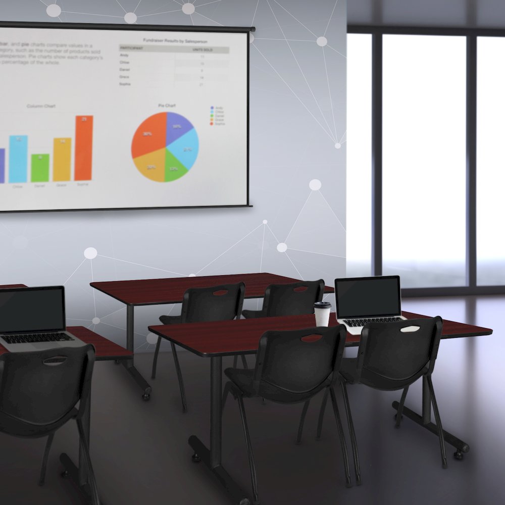 48 x 24 in. T-Base Training Seminar Table- Mahogany, 2 M Stack Chairs- Black. Picture 8