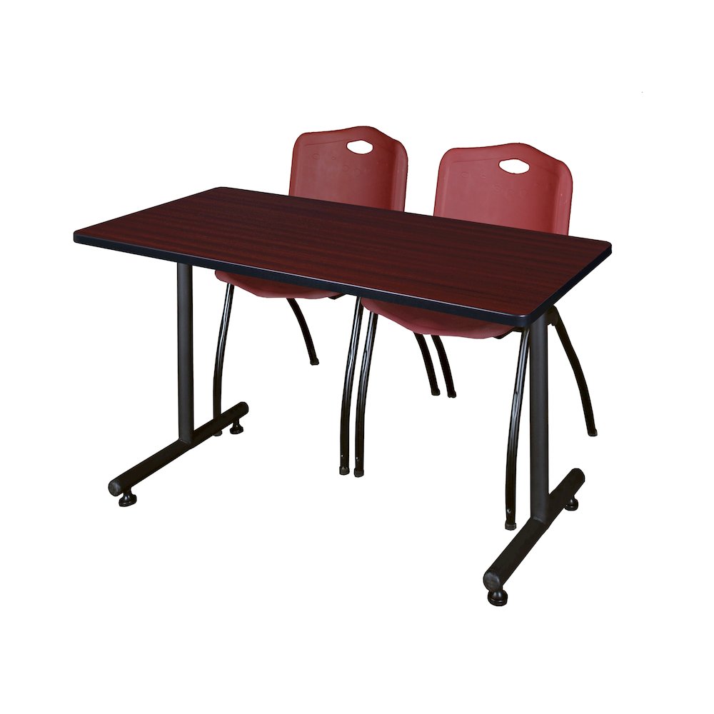 48 x 24 in. T-Base Training Seminar Table- Mahogany, 2 M Stack Chairs- Burgundy. Picture 1