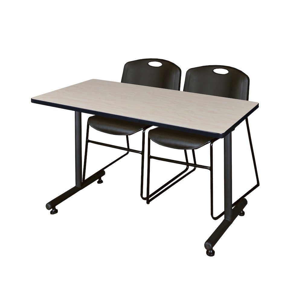 48 x 24 in. T-Base Training Seminar Table- Maple, 2 Zeng Stack Chairs- Black. Picture 1