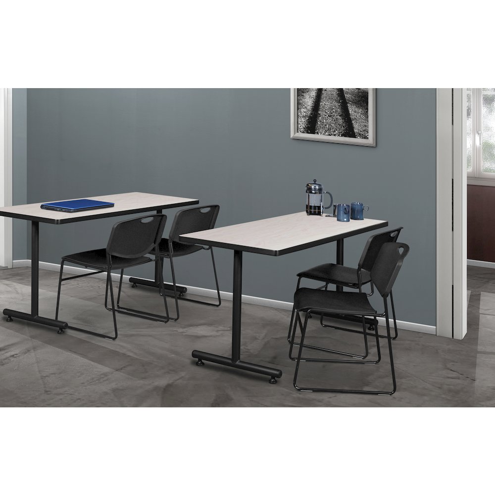 48 x 24 in. T-Base Training Seminar Table- Maple, 2 Zeng Stack Chairs- Black. Picture 8