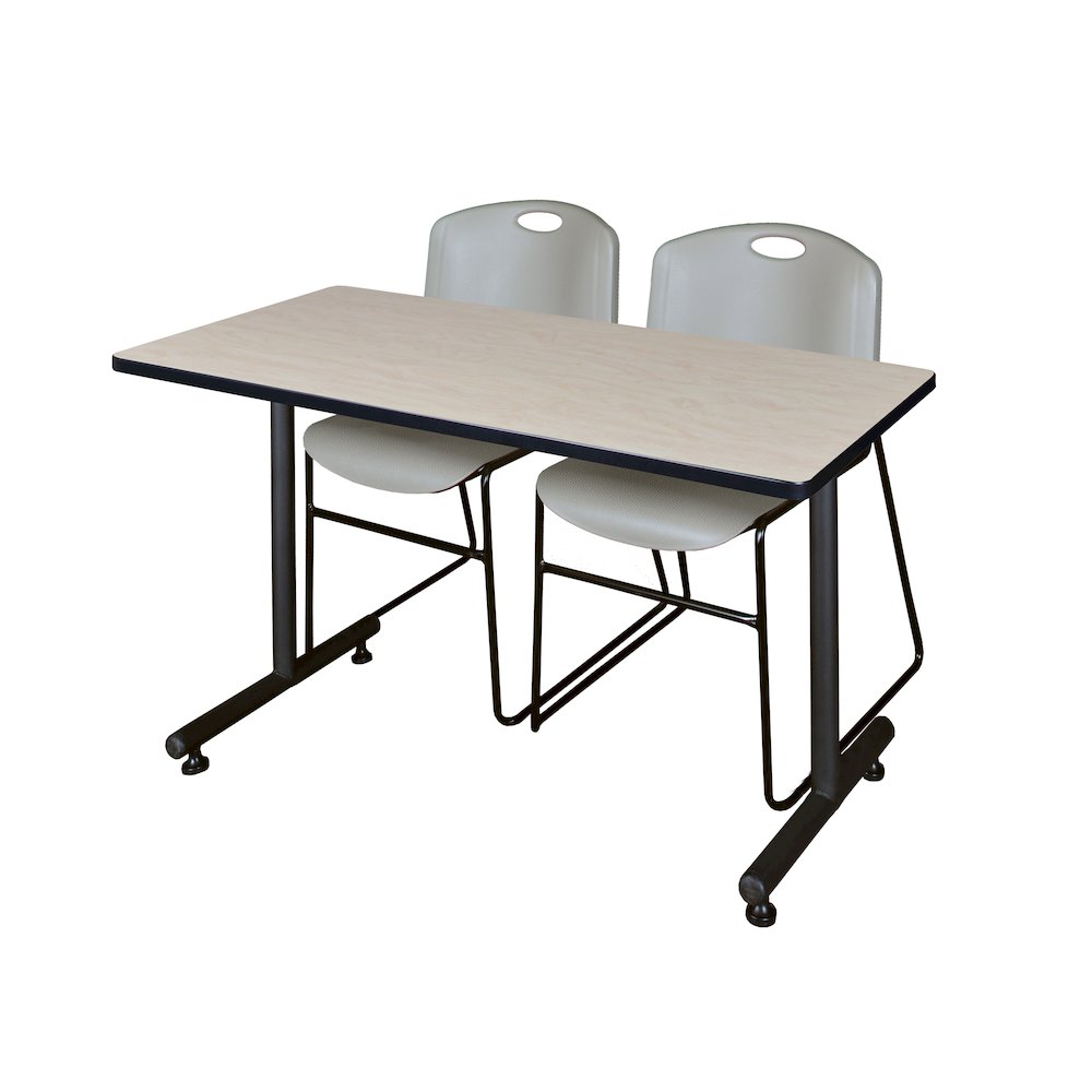 48 x 24 in. T-Base Training Seminar Table- Maple, 2 Zeng Stack Chairs- Grey. Picture 1